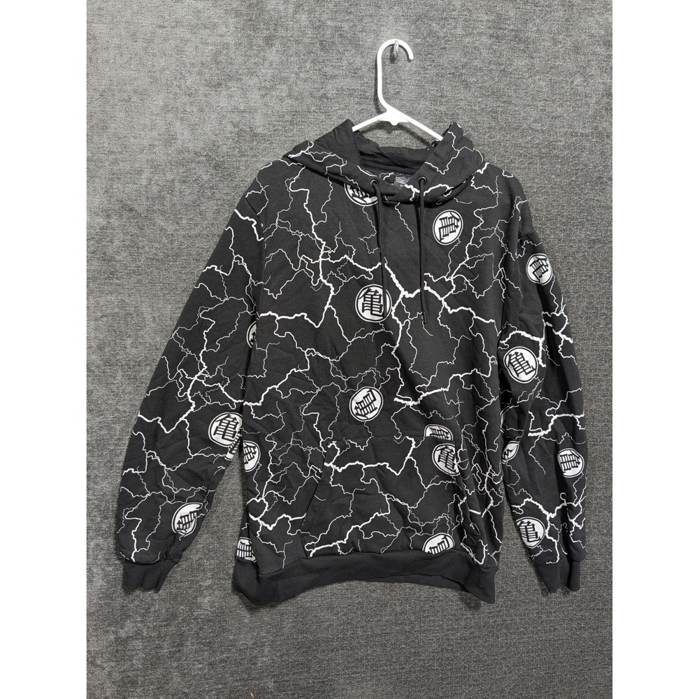 Dragon Ball Z Mens 2XL Black Lightning Kanji All Over Print Graphic Hoodie